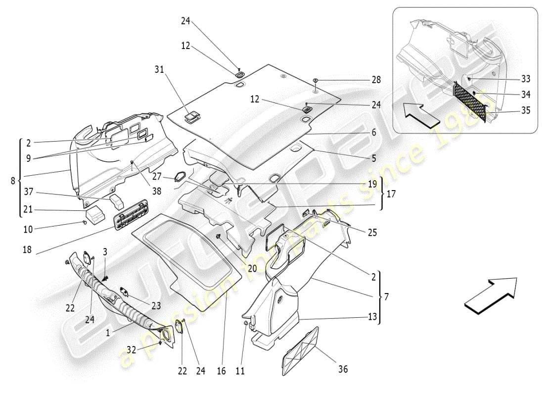 maserati ghibli (2021) luggage compartment mats part diagram