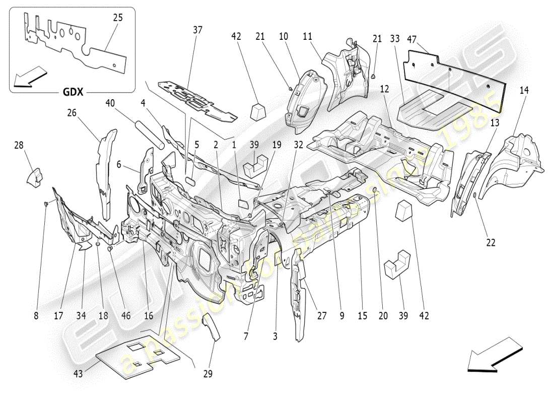maserati ghibli (2021) sound-proofing panels inside the vehicle part diagram