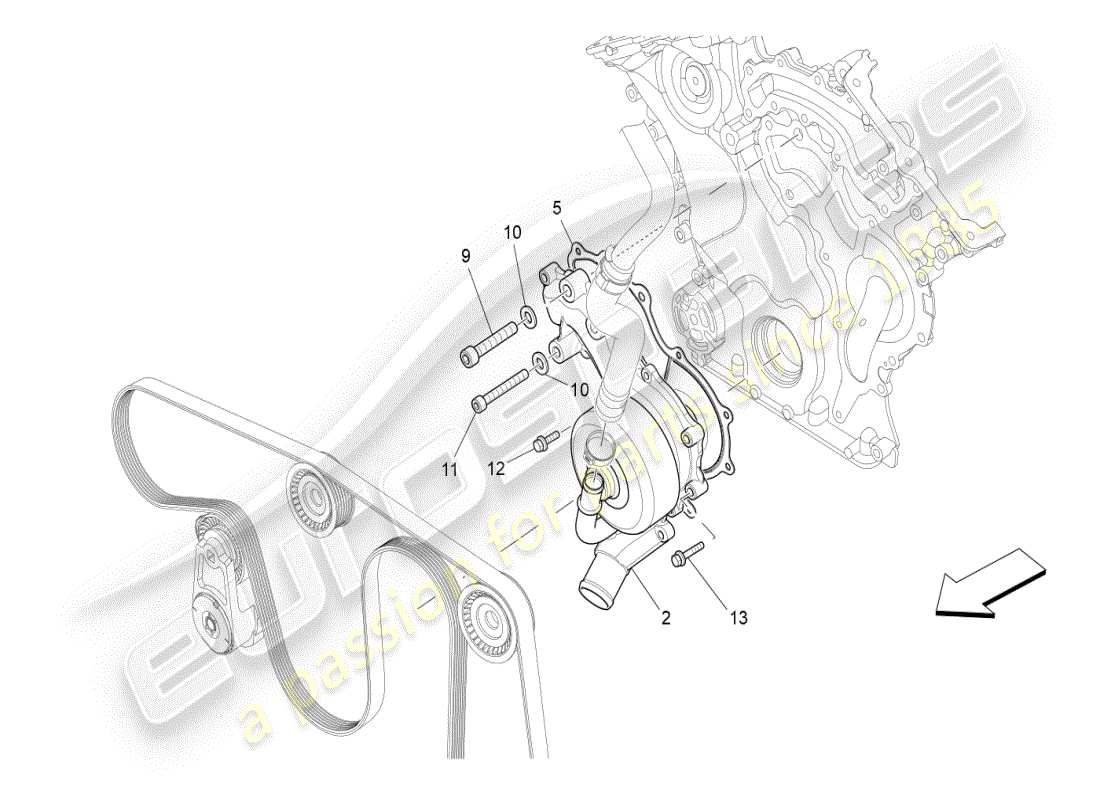 maserati ghibli (2019) cooling system: water pump part diagram