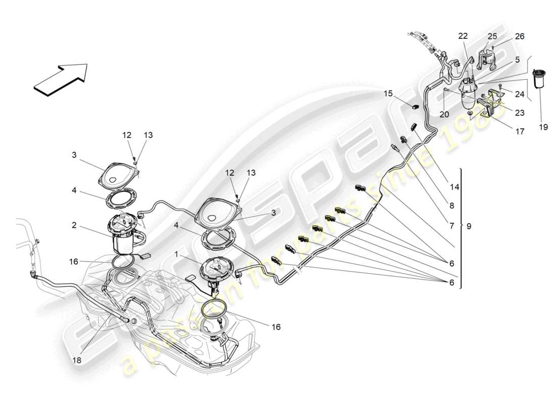 maserati levante (2017) fuel pumps and connection lines part diagram