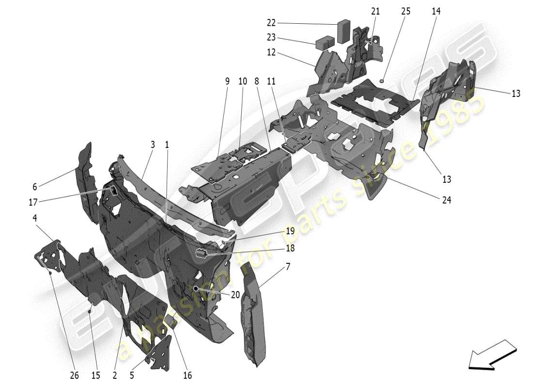 maserati grecale modena (2023) sound-proofing panels inside the vehicle parts diagram