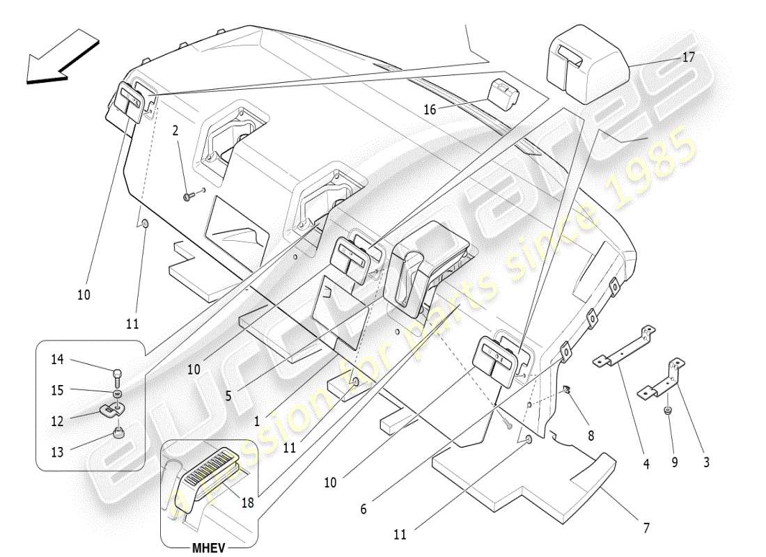 maserati ghibli (2020) rear parcel shelf part diagram