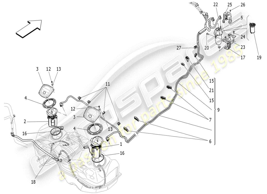 maserati ghibli (2019) fuel pumps and connection lines part diagram