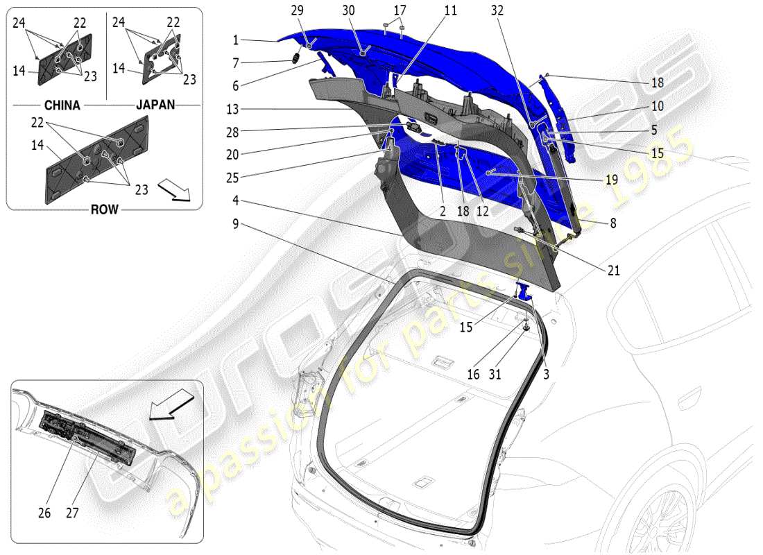 maserati grecale modena (2023) rear liftgate parts diagram