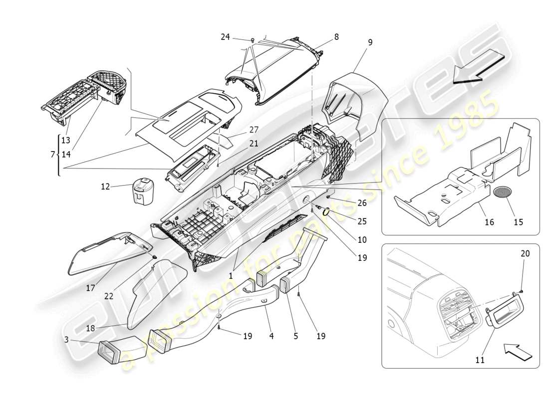maserati quattroporte (2018) accessory console and centre console part diagram