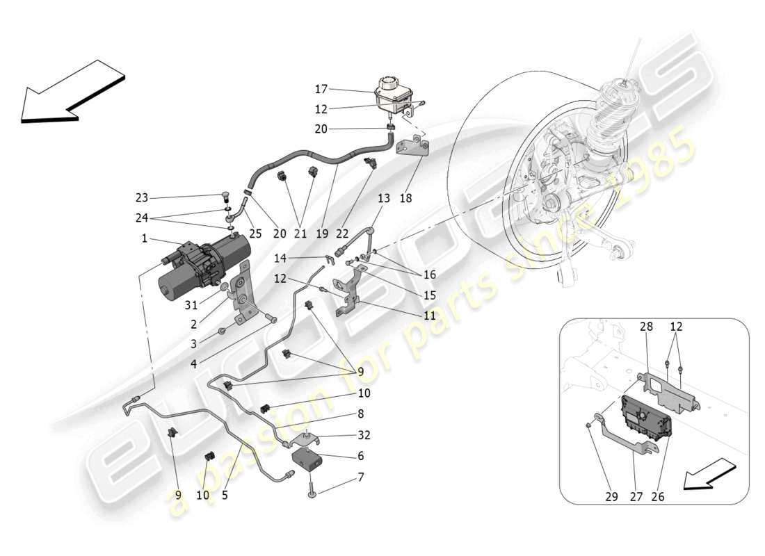 maserati mc20 (2022) hydraulic system front axle lift parts diagram