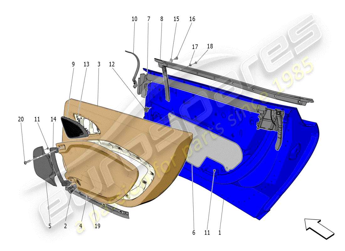 maserati mc20 (2024) doors: trim panels part diagram