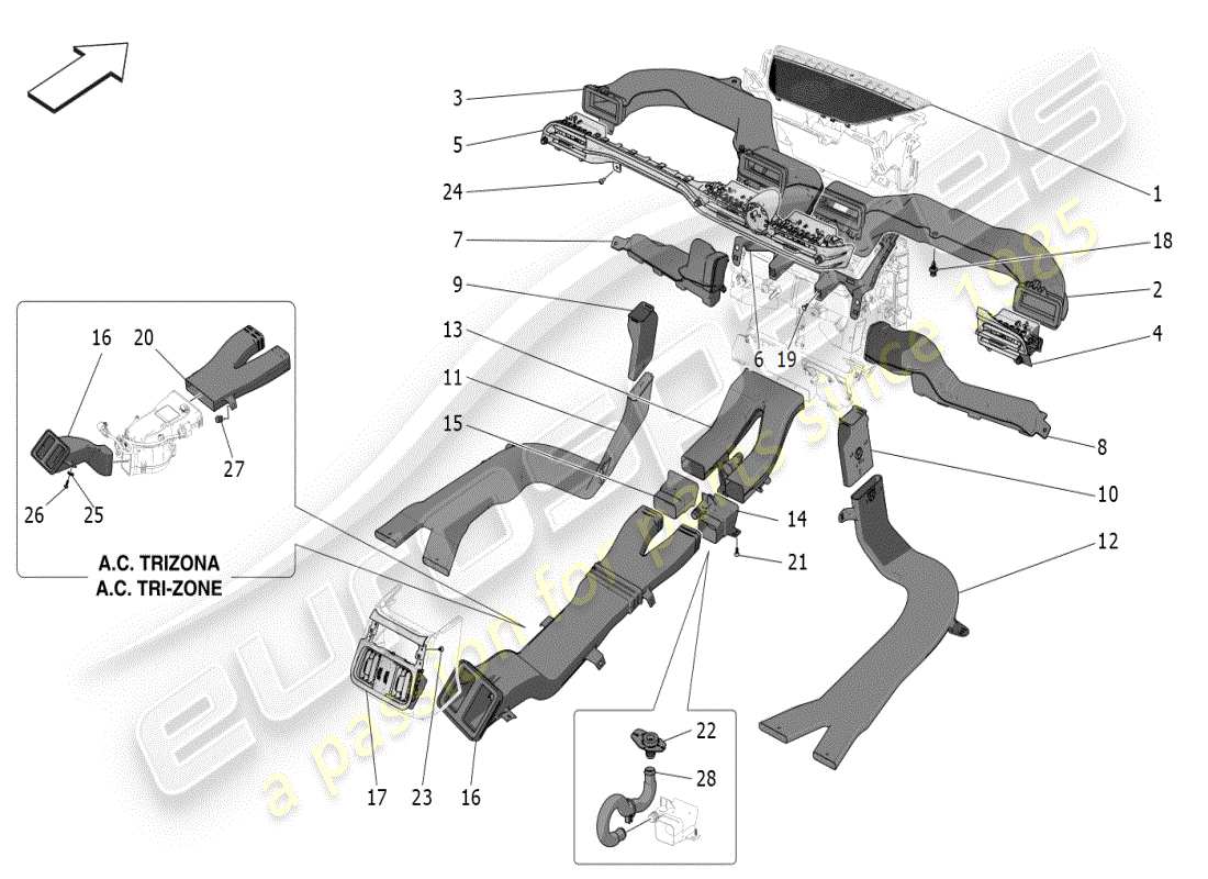 maserati grecale modena (2023) a/c unit: diffusion parts diagram