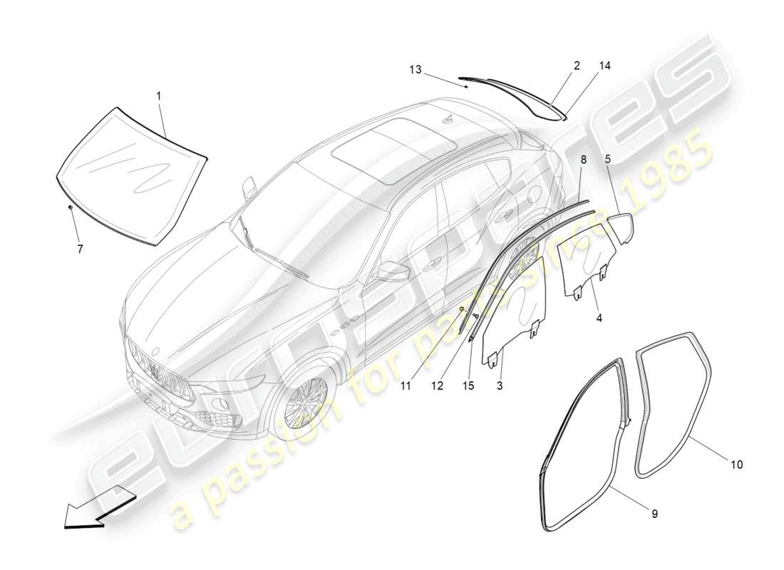 maserati levante gts (2020) windows and window strips parts diagram