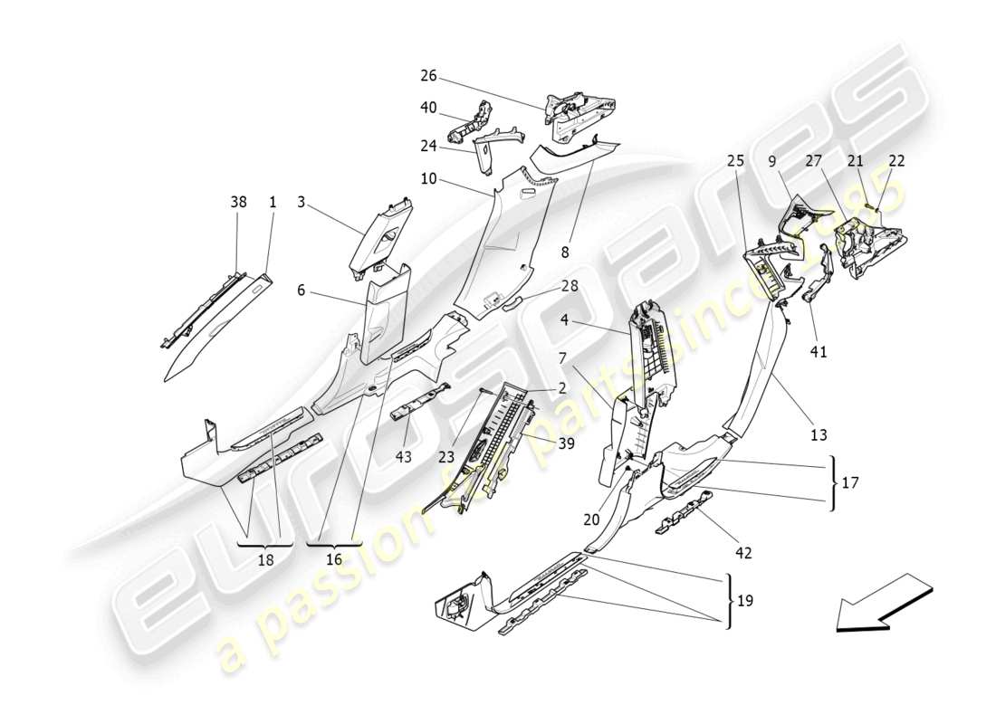 maserati levante gts (2020) passenger compartment b pillar trim panels and side panels parts diagram
