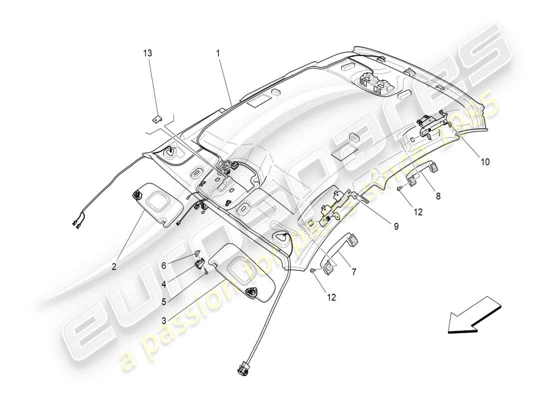 maserati ghibli (2020) roof and sun visors part diagram