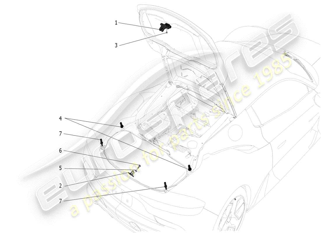 maserati mc20 (2024) rear lid opening control part diagram