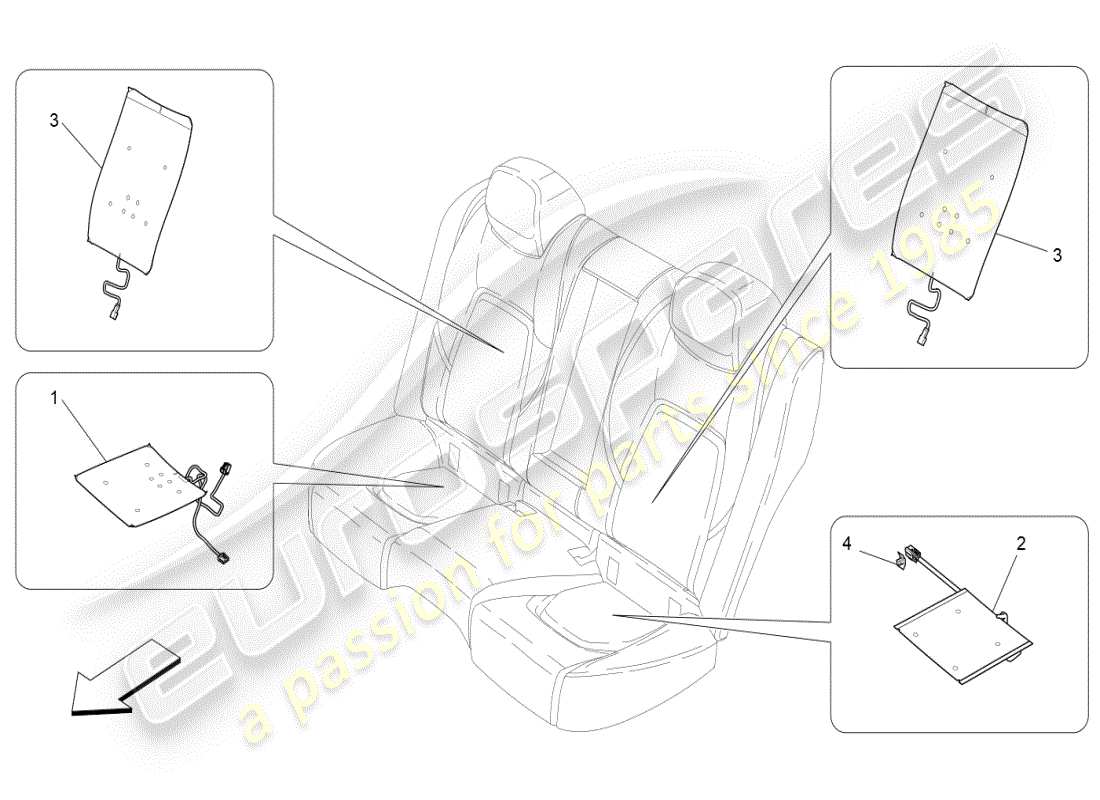maserati ghibli (2020) rear seats: mechanics and electronics part diagram
