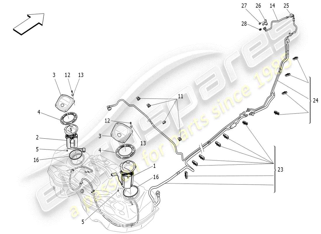 maserati ghibli (2021) fuel pumps and connection lines part diagram