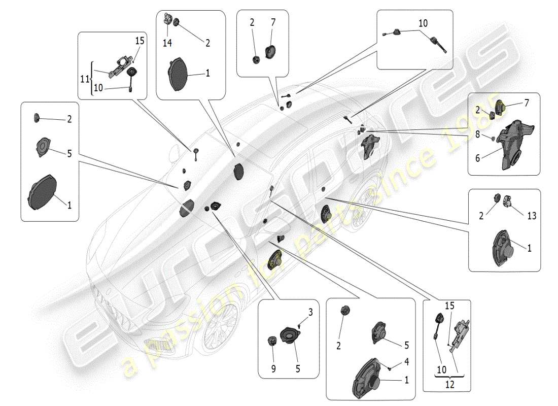maserati grecale modena (2023) sound diffusion system parts diagram
