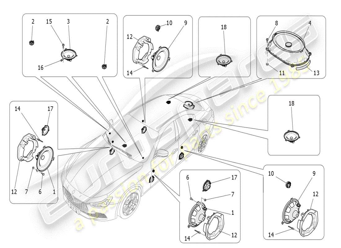 maserati ghibli (2019) sound diffusion system part diagram