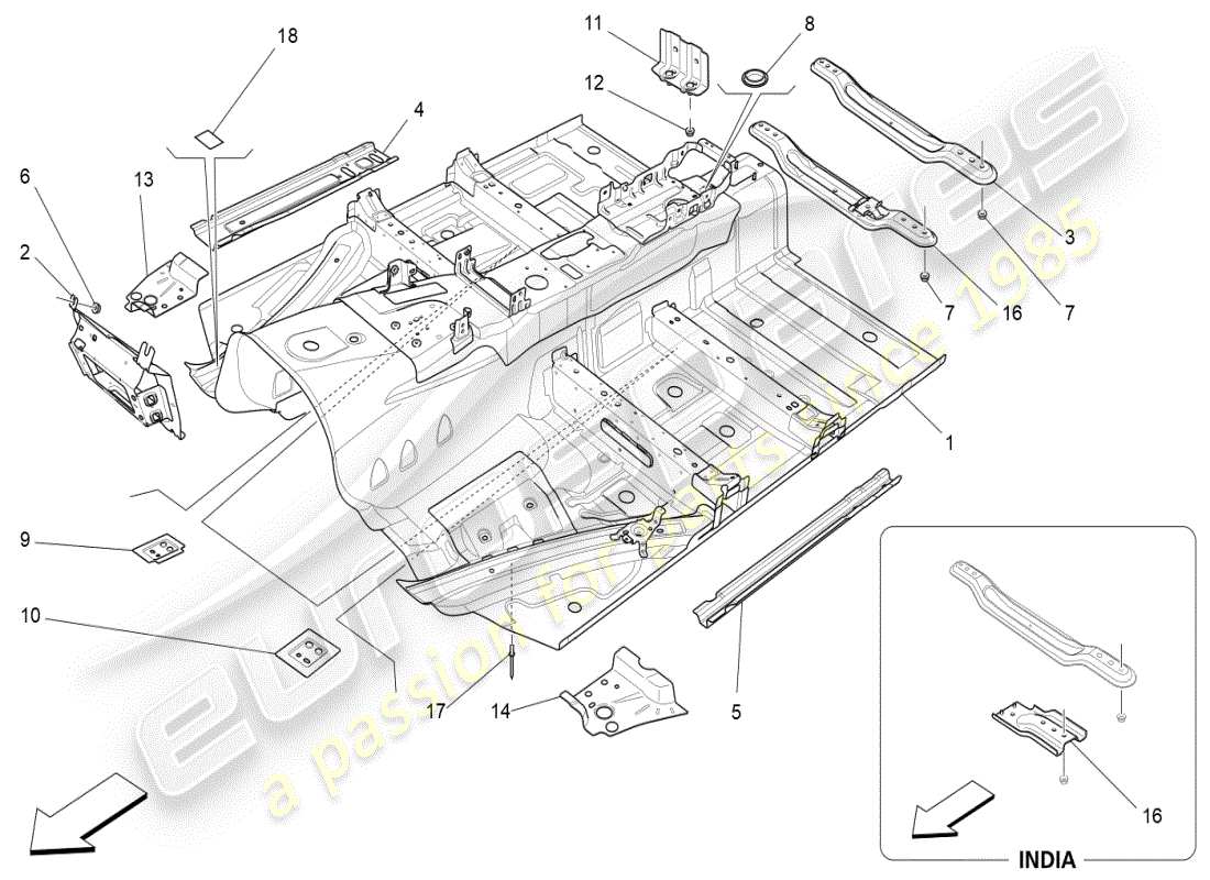 maserati ghibli (2019) central structural frames and sheet panels part diagram