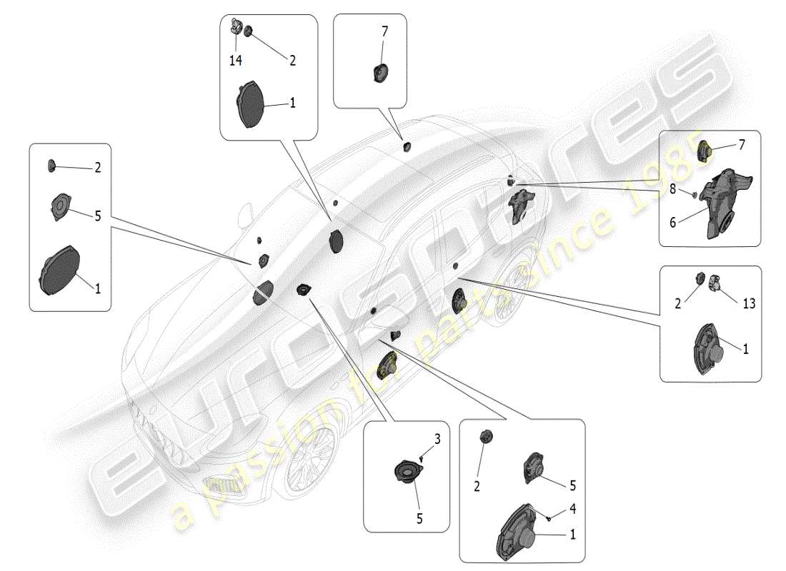 maserati grecale modena (2023) sound diffusion system parts diagram