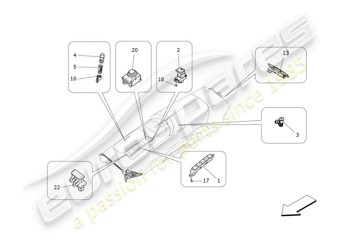 maserati ghibli (2018) centre console devices parts diagram