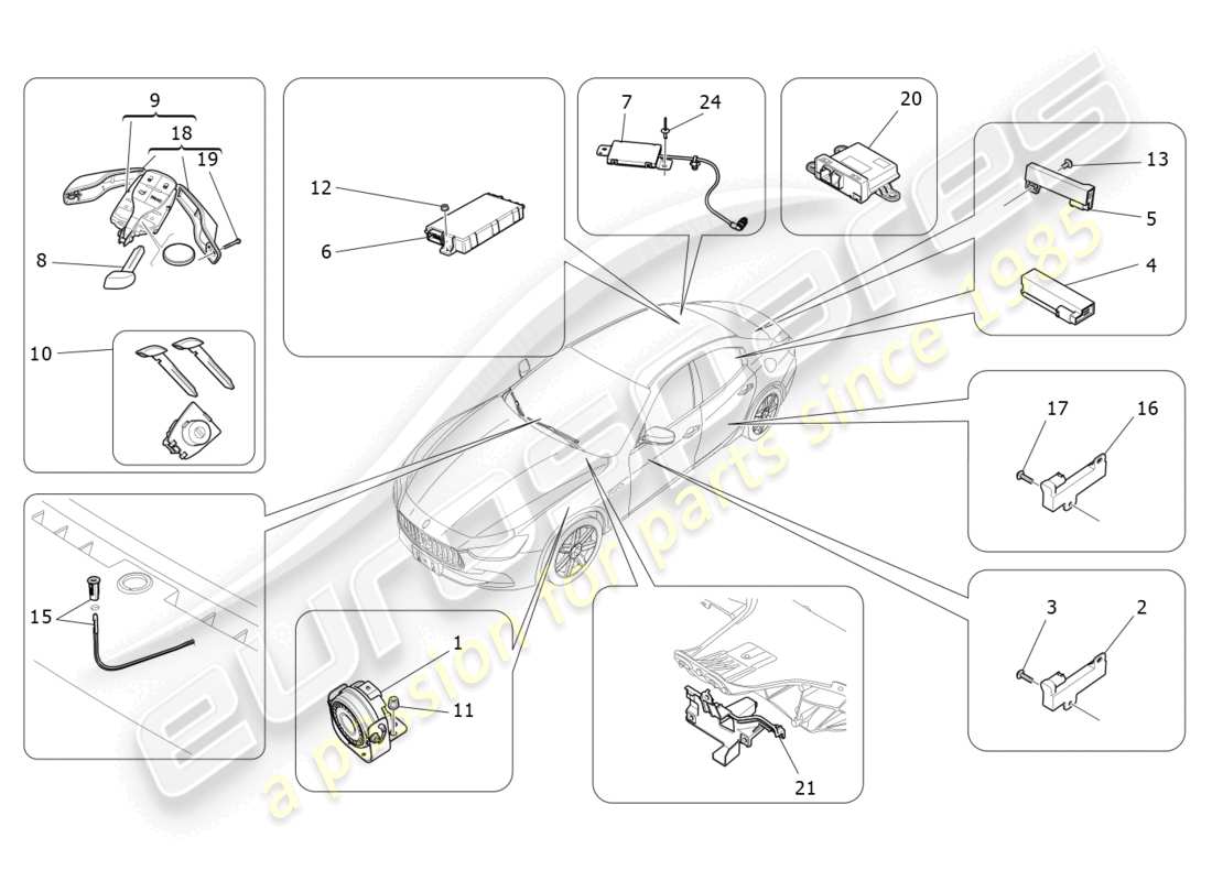 a part diagram from the maserati ghibli (2017 onwards) parts catalogue