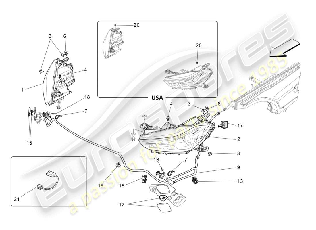 maserati ghibli (2014) headlight clusters part diagram