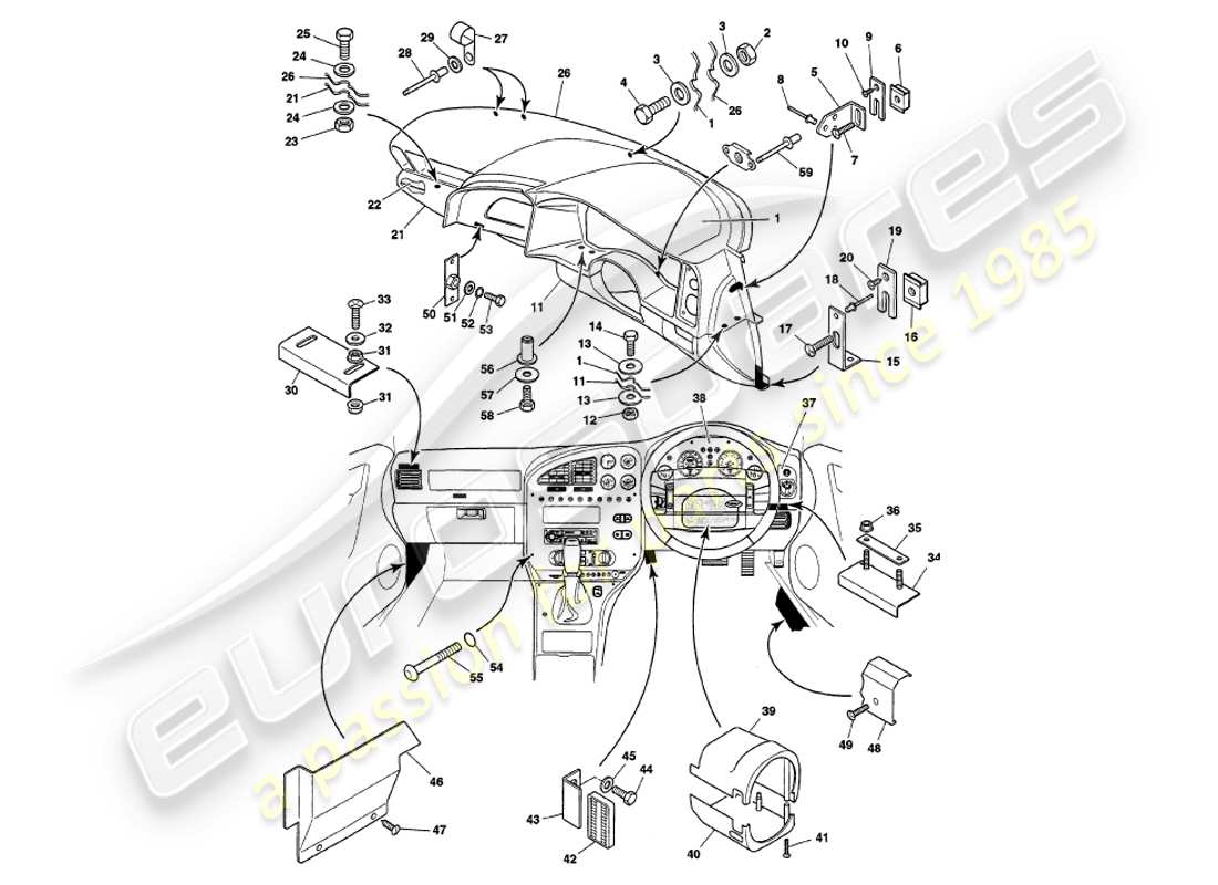 a part diagram from the aston martin v8 volante parts catalogue