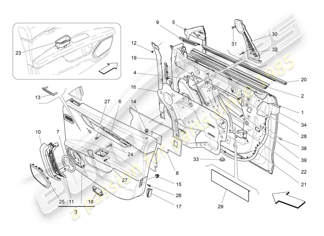a part diagram from the maserati quattroporte m156 (2017 onwards) parts catalogue