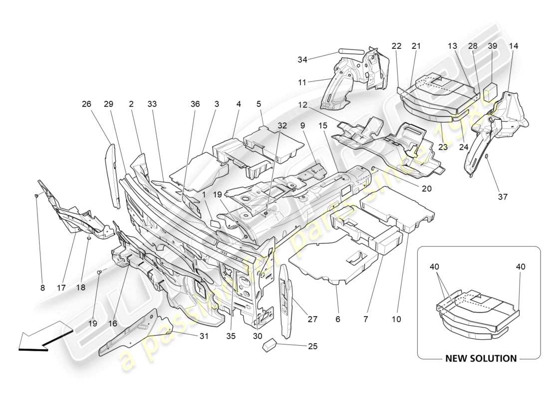 maserati levante gt (2022) sound-proofing panels inside the vehicle parts diagram