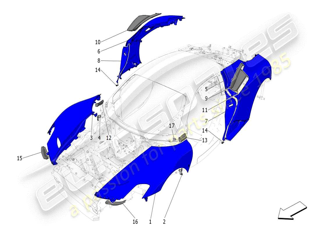 maserati mc20 (2024) external covering part diagram