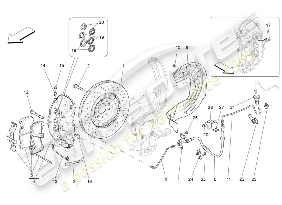 maserati levante (2017) braking devices on front wheels part diagram