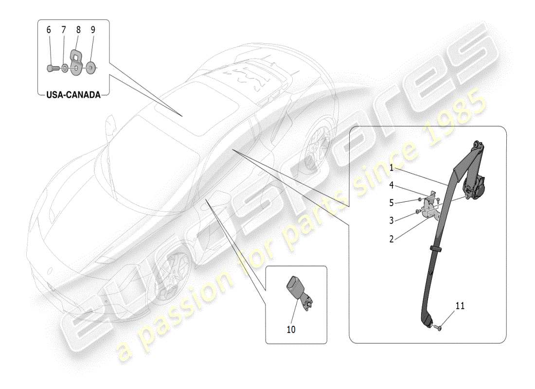 maserati mc20 (2024) seat belts part diagram