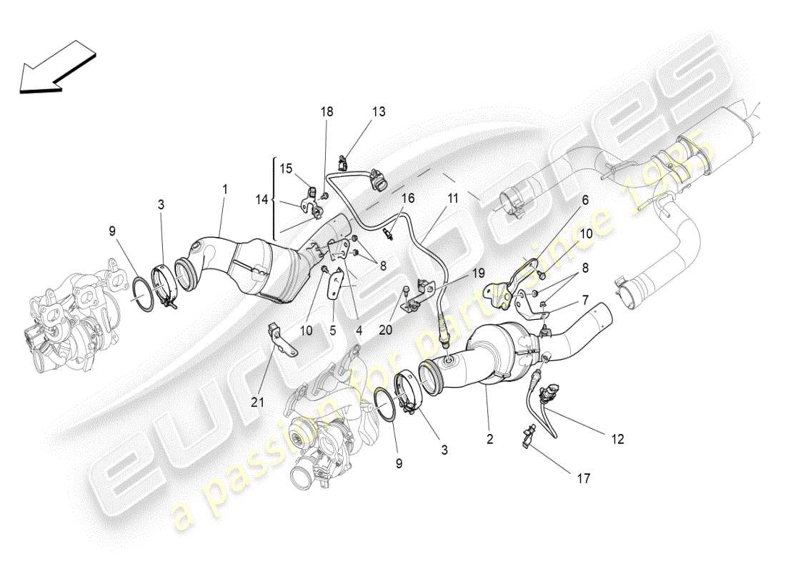 maserati ghibli (2019) pre-catalytic converters and catalytic converters part diagram