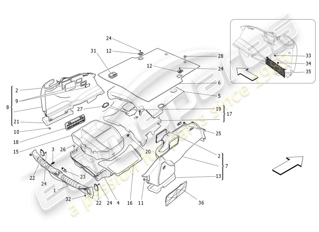 maserati ghibli (2018) luggage compartment mats parts diagram
