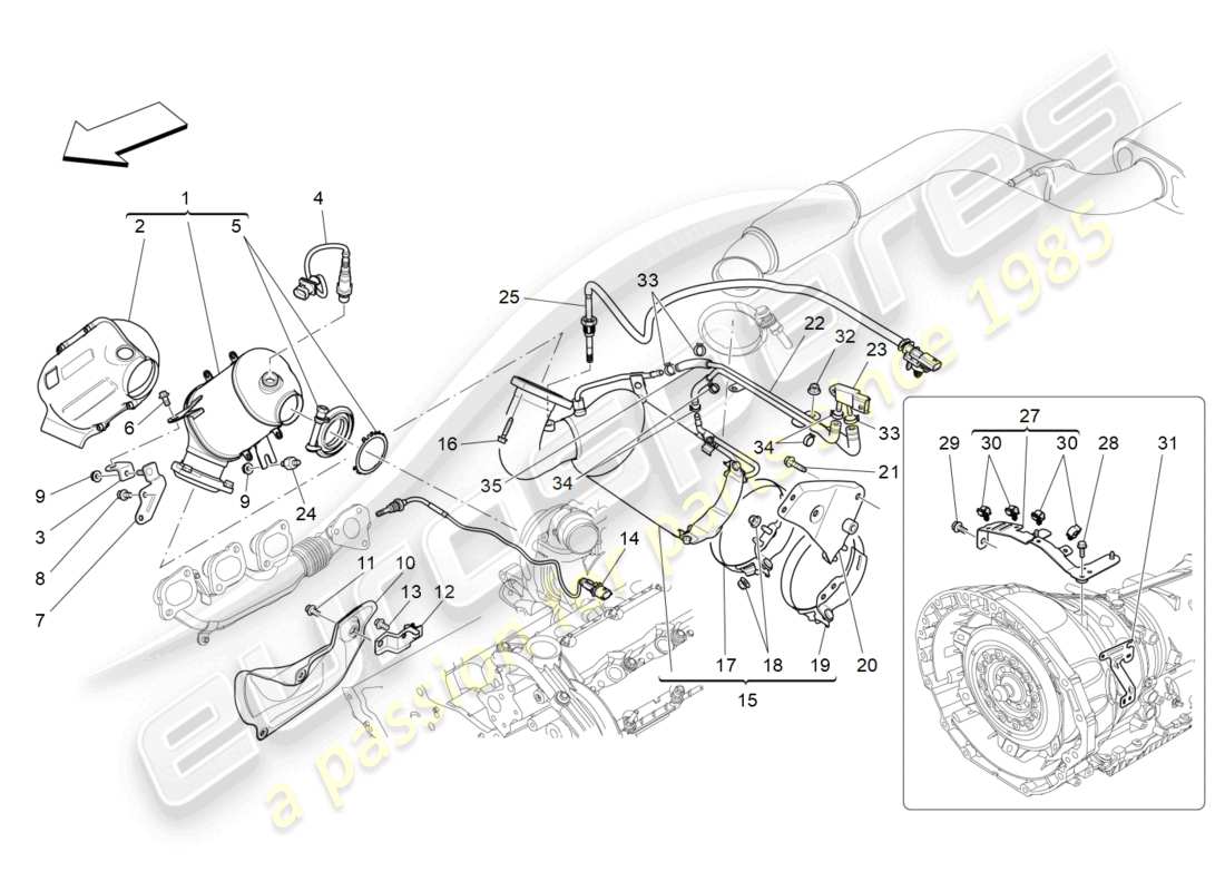 maserati ghibli (2014) pre-catalytic converters and catalytic converters parts diagram