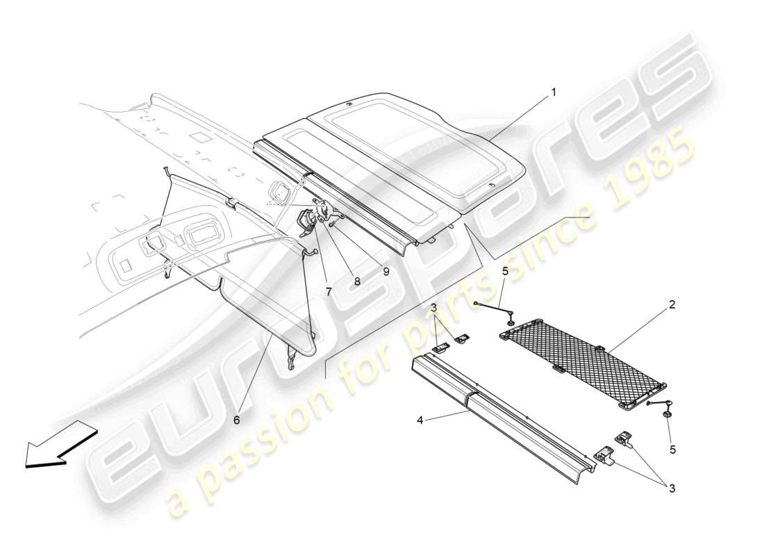 maserati levante gt (2022) rear parcel shelf parts diagram