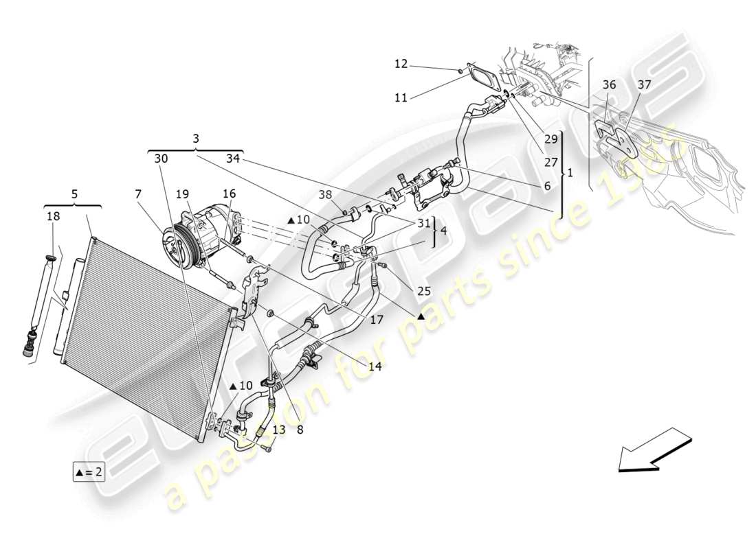 maserati levante gt (2022) a/c unit: engine compartment devices parts diagram