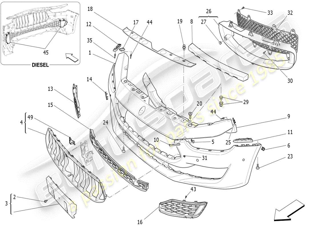 maserati ghibli (2019) front bumper part diagram