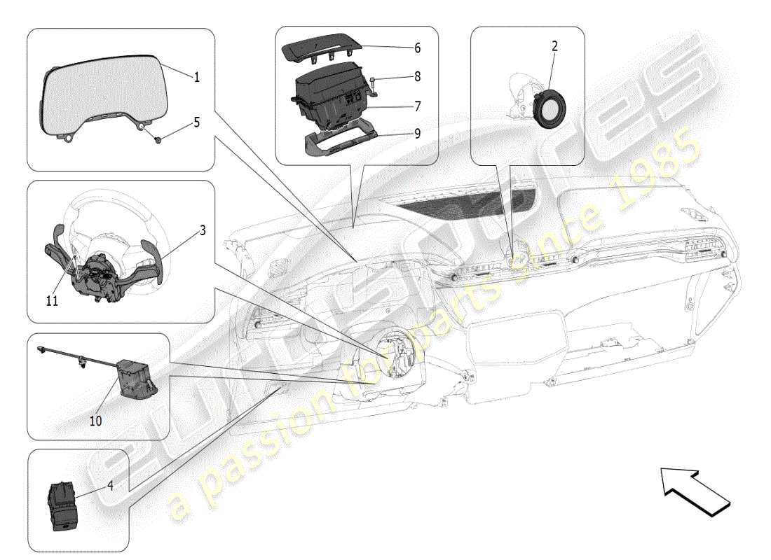 maserati grecale modena (2023) dashboard devices parts diagram