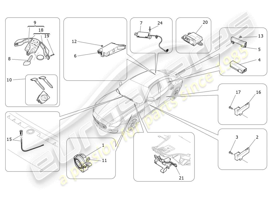 a part diagram from the maserati quattroporte m156 (2017 onwards) parts catalogue