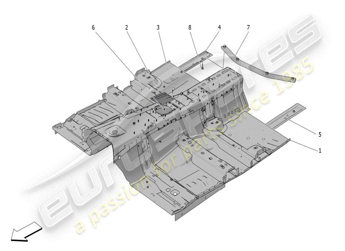 maserati grecale modena (2023) central structural frames and sheet panels parts diagram
