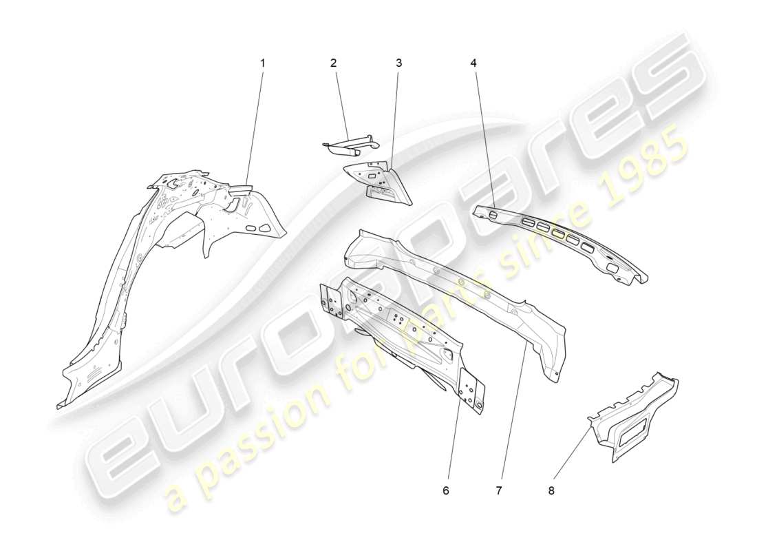 maserati ghibli (2018) bodywork and rear outer trim panels parts diagram