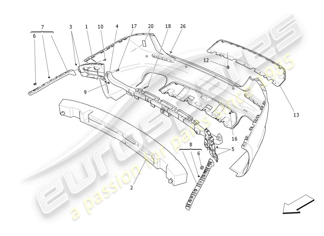 maserati ghibli (2018) rear bumper parts diagram