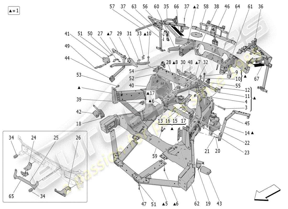 maserati mc20 (2024) rear chassis part diagram