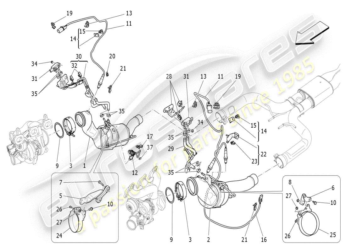 maserati ghibli (2021) pre-catalytic converters and catalytic converters part diagram