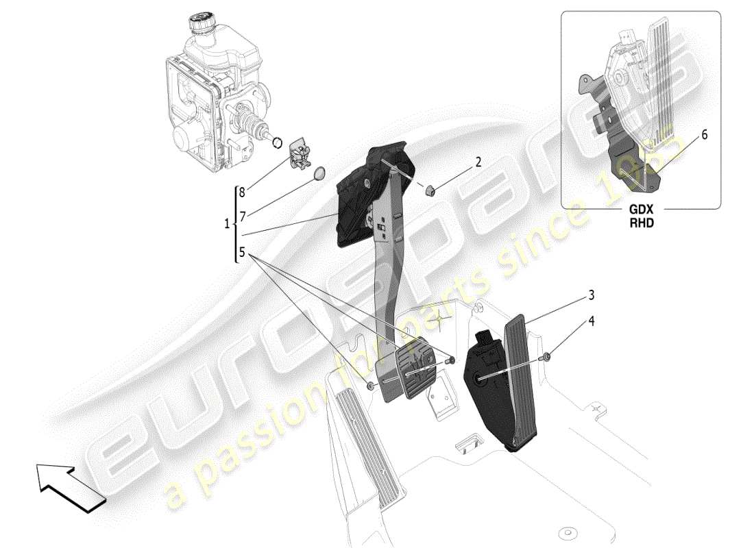 maserati mc20 (2024) complete pedal board unit part diagram