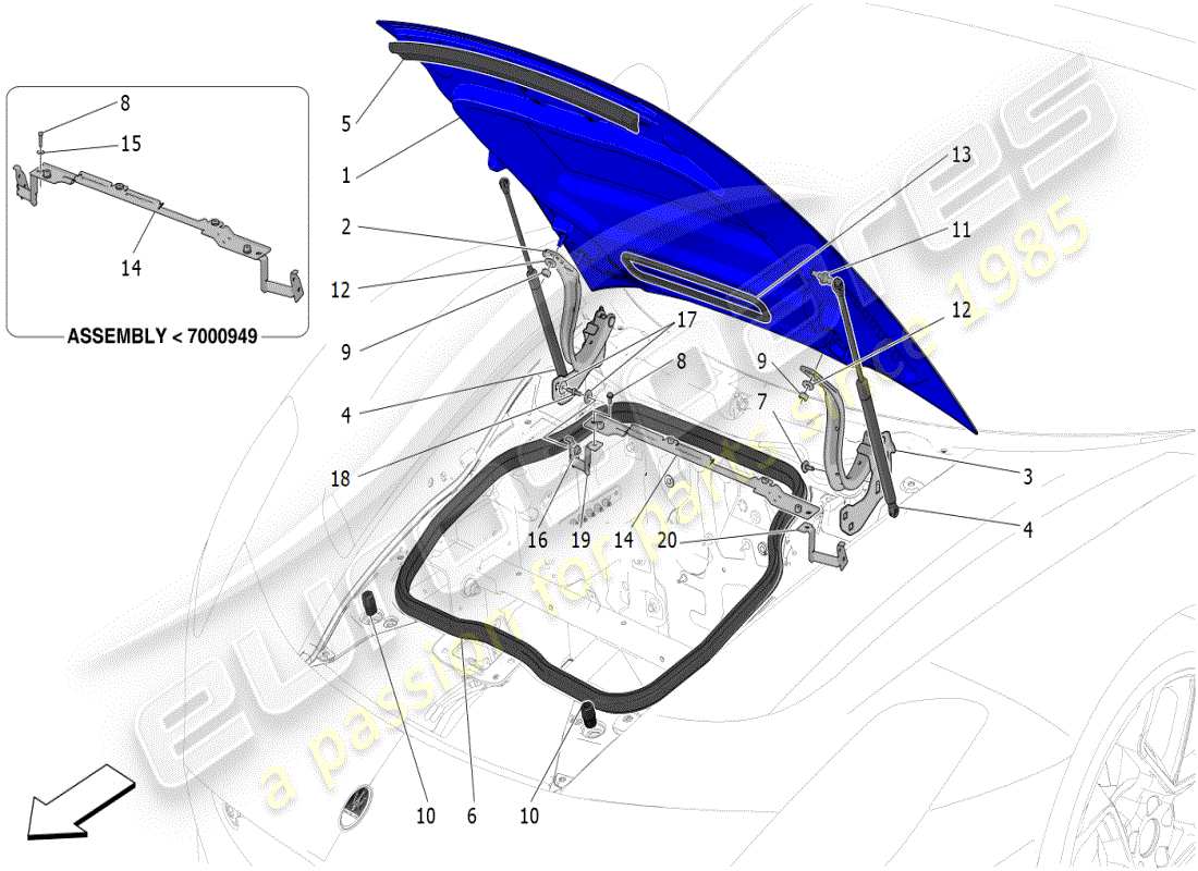 maserati mc20 (2024) front lid part diagram