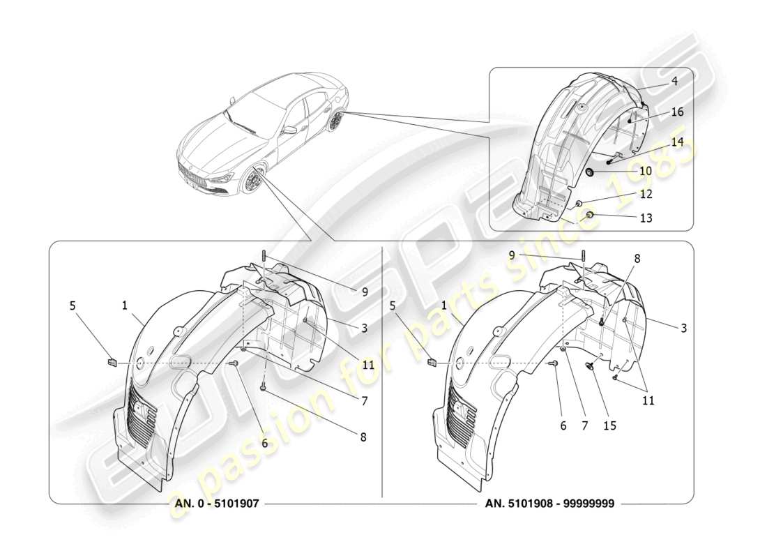 maserati ghibli (2018) wheelhouse and lids parts diagram
