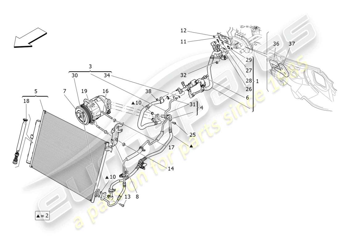 maserati levante gt (2022) a/c unit: engine compartment devices parts diagram