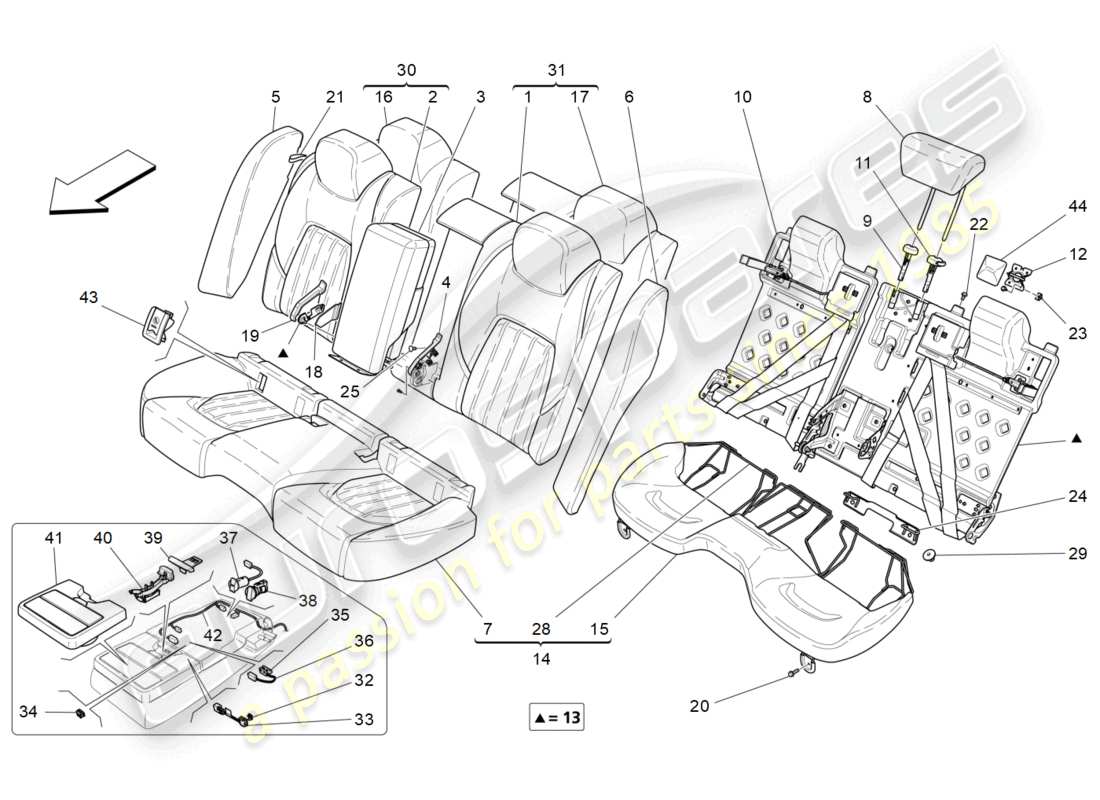 a part diagram from the maserati ghibli (2017 onwards) parts catalogue