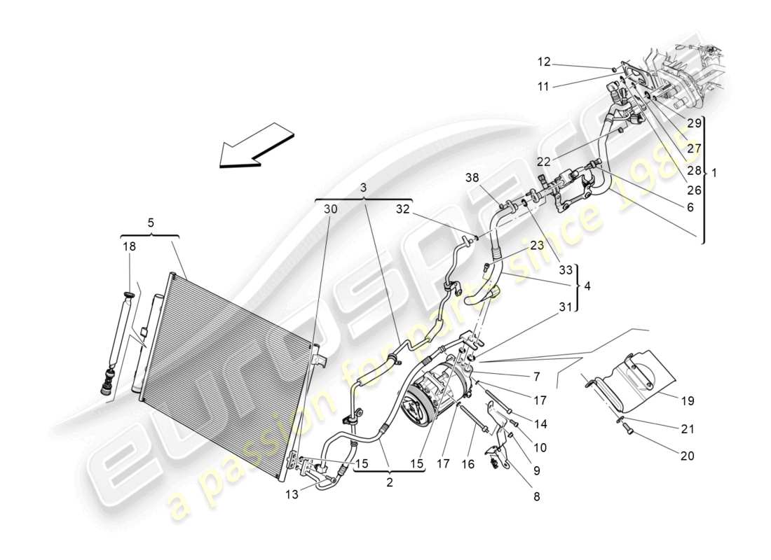a part diagram from the maserati quattroporte m156 (2017 onwards) parts catalogue
